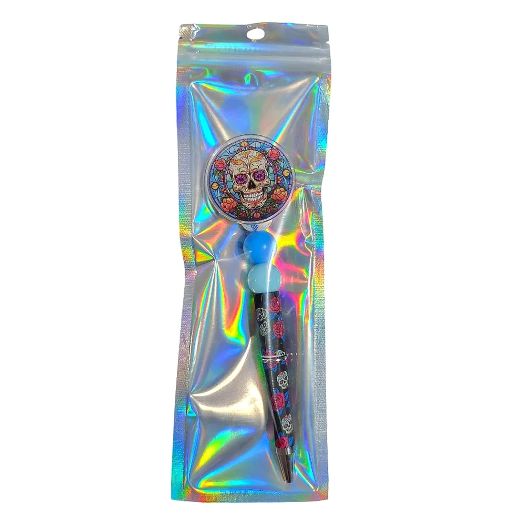 Dia De Los Muertos Skull Beaded Ballpoint Twist Pen Blue